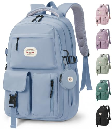 BECOJADDE Backpack School Bag for Women and Girls, 15.6 Laptop, Blue 25L