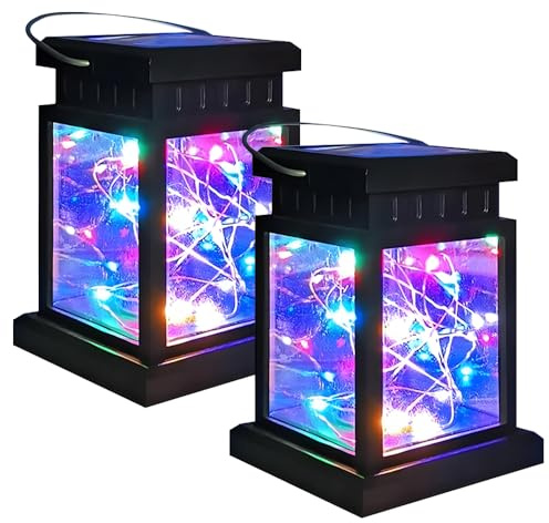 JOAASU Solar Lanterns for The Garden, Solar Lantern Lights, 2 Pack Outdoor LED Flickering Lanterns, OutdoorSolar LEDLantern for Table, Yard, Garden, Patio, Lawns Decoration Night Lights, Colorful