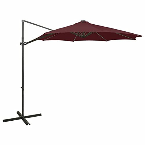 Juroupi Cantilever Umbrella with Pole and LED Lights Bordeaux Red 300 cm,UV30+ Protection,Garden Parasol,Cantilever Umbrella,Parasol Umbrella for Outdoor-312342