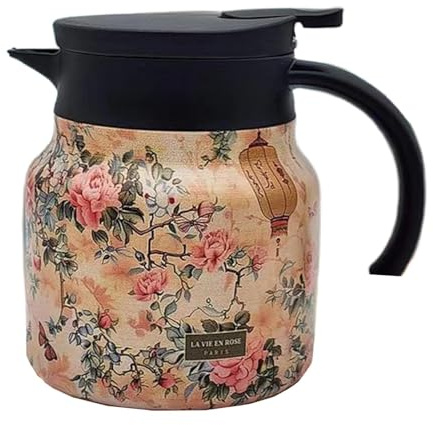Thermoskanne Mit Vintage Blumenmuster, 1000ml Floraler Teekessel Aus Edelstahl Blumenmuster Thermo Teekanne Mit Tee Ei Und Sieb Thermo Kaffeekaraffe Von Heißem, Kaltem Kaffee, Tee