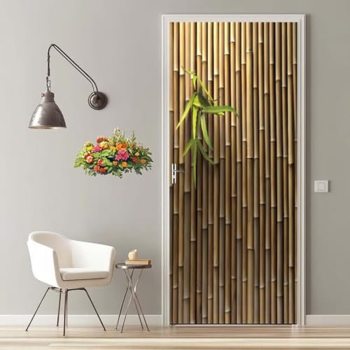 Türfolie Selbstklebend 3D Türaufkleber Bambus Türtapete Selbstklebend Türposter 77X200 cm Türverkleidung Türtattoo Poster Tapete Abnehmbar Fototapete für Wohnzimmer Schlafzimmer Küche Bad -MT1300