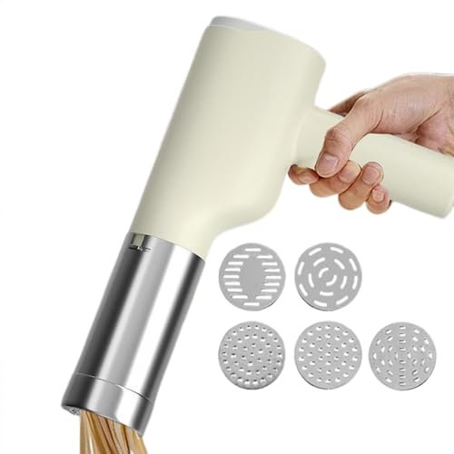 ABS Electric Pasta Maker Rechargeable Automatic Noodle Press Noodle Maker Cutter 40W Portable Noodle Maker with5 Different Moulds Cordless Pasta Maker Noodle Cutter for Spaghetti Lasagna
