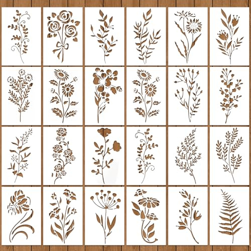 24 feuilles pochoirs pour peinture sur panneaux de bois, réutilisables pochoir fleurs,pochoir dessin enfant,stencil,Pochoirs de peinture artisanale,utiliser pour personalized stencil sur,DIY,murs, meu