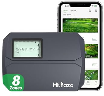 HiOazo Centralina irrigazione WiFi 8 zone, 16 programmi di irrigazione, salti meteorologici intelligenti, calcolo dell'acqua, irrigazione manuale, centralina per irrigazione giardino, serra, HSC-800W
