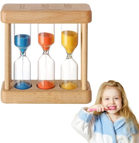 Minuteur Sabliers, Mini Sablier à Thé en Bois, 1, 3, 5 Minutes, Sablier 3 en 1 pour Le thé, Minuterie de Cuisine avec Structure en Bois, pour Enfants Jouet Cadeaux Cuisine Bureau A Domicile Deco