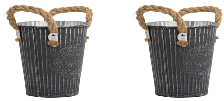 DARO DEKO Metall Blumentopf grau Ø 20 x 19cm - 2 Stück Pflanz-Töpfe Übertopf bepflanzbar