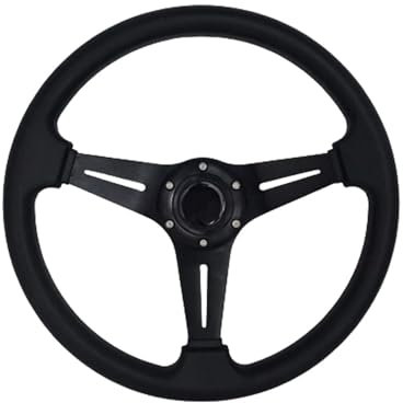 Lenkrad 35cm Echtleder Rennlenkrad 14 Zoll Universal Für Auto-Umbau Sports Car Stil(Black)