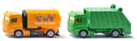 Siku 1687, Kommunal Set, Metall/Kunststoff, Orange/Grün, Spielzeugautos für Kinder, Kippbarer Aufbau, Zu öffnende Heckklappe