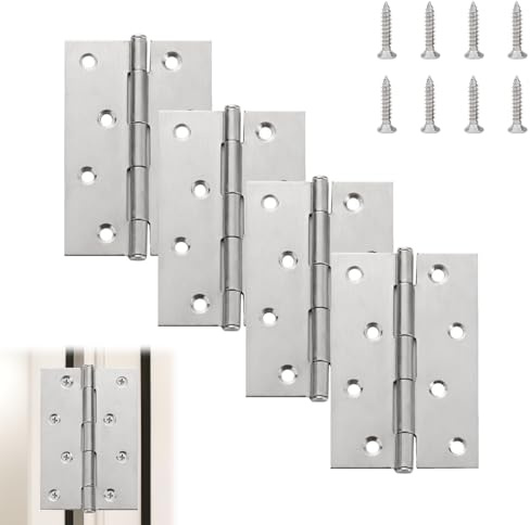 Girihe 4 PCS Door Hinges, 4 Inch Stainless Butt Hinges Hin ges Outdoor Door Bracket Hinge, Doorr Hinge for Wood for Doorr Windows Closet Drawer