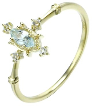 Homxi Verlobungsring Goldring 375 Damen, Marquise mit Erstellter Aquamarin und Moissanit, Hochzeitsringe Damen Gold Ring Gr 65 (20.7)