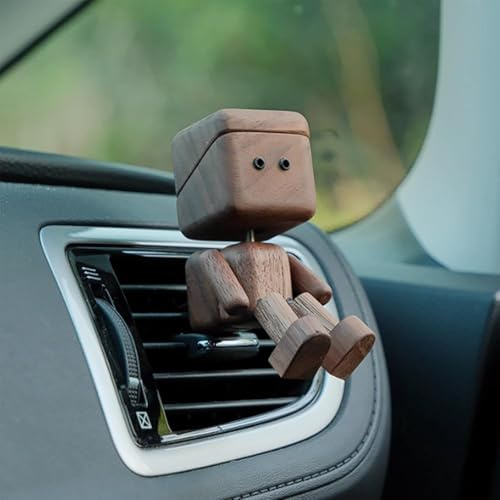 Wackelnder Holzfigur Männchen, Handgefertigter Auto Armaturenbrett-Dekor mit magnetischen Gesichtsausdrücken, tragbare bewegungsaktivierte Holzfigur, lustiger Wackelkopf Schreibtischschmuck (C-3)