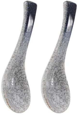 Cabilock 2 cucharas soperas retro: cucharones de cerámica japoneses para sopa - Cucharas de arroz de porcelana únicas - Vajilla para uso diario y reuniones