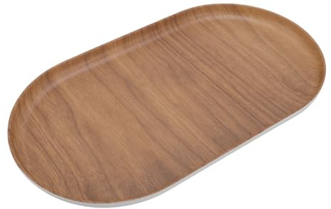 Fdit Bandeja de Servicio de Patrón de Grano de Madera Elegante, Bandeja de Melamina Liviana con Recubrimiento sin Deslizamiento para el Entretenimiento del Desayuno y Uso Diario
