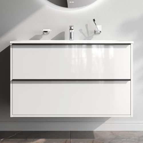AM.PM Waschtischunterschrank mit Becken, als Flachpaket geliefert, 100 cm, 2 Schubladen, Weiß glänzend