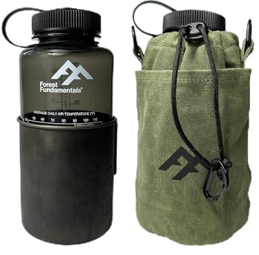 Forest Fundamentals isolerad flaskpåse | kompatibel med Grayl vattenfilter, 9,7 dl breda munflaskor och kapslade koppar | handgjord vaxad bomullsduk och engelsk kokt ull, gRÖN, 32oz Bottles