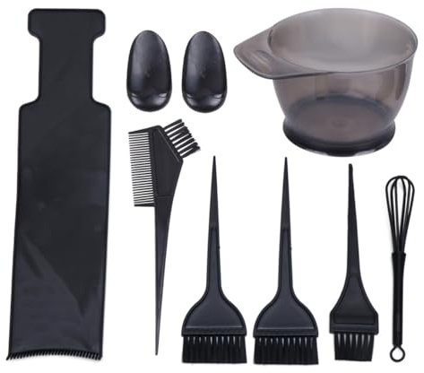 8pcs Hair Coloring Kit with Bowl, Board and Brushes | Plastic Black Set, Practical Handling for DIY Dye and Salon Work, Includes Hair Dying Brush for Tint Application