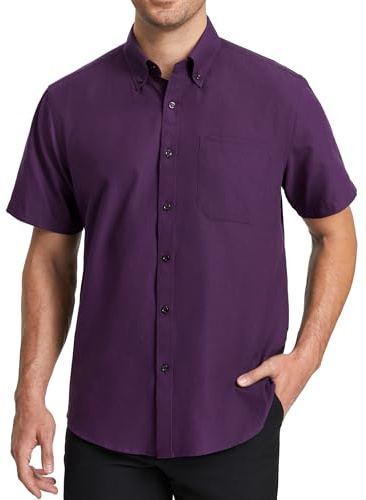 HISDERN Chemise Oxford À Manches Courtes Homme Classique Coupe Régulière Chemisette Manch Courte Uni pour Homme avec Poche