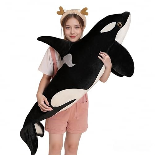 Xiyocadt Orca Kuscheltier XXL (Orka) – Schwertwal Plüschtier als Umarmkissen & Plüschkissen, superweich Stofftier mit PP-Baumwolle, Schlafkissen Deko für Kinder & Erwachsene (A,50CM)