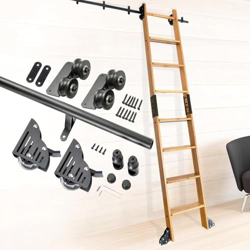 Kit de herramientas de escalera deslizante para biblioteca, riel redondo de acero al carbono (500 cm) con ruedas de freno, sistema completo de escalera enrollable para soluciones de almacenamiento en