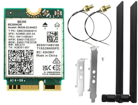 Pinafresa Tarjeta de red inalámbrica Win10/Win11 BE200 WiFi 7 + antena 8DBi 2.4G/5G/6Ghz Bluetooth 5.4 WiFi tarjeta de red inalámbrica 8774Mbps
