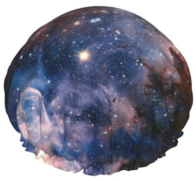 Bonnet de bain pour cheveux longs et courts, avec bande élastique lavable, motif nébuleuse, galaxie