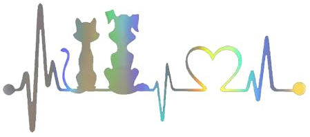 Holografischer Aufkleber mit Hund und Katze Herzschlag Design, Reflektierend Wasserdicht, Regenbogen Effekt, für Auto Stoßstange Fenster Laptop Kühlschrank Dekoration (15cm/5.91inch)