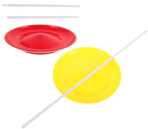 JECOMPRIS Jeux de Jonglage 2 Pièces avec Bâtons et Tiges, Assiettes de Jonglage Jaunes et Rouges, Matériel pour Spectacles, Entraînement Sensoriel et Divertissement Garçon et Filles