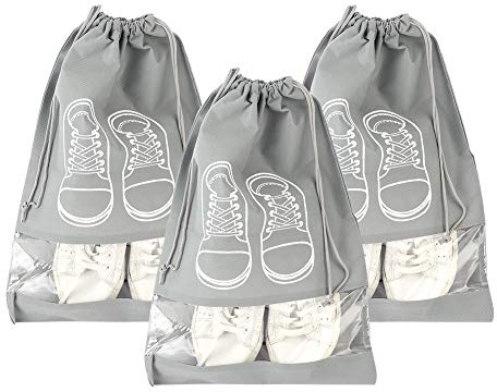 BAFOVY Skor Förvaringsväska Non Woven Tyg Skor Organizer 3st med Genomskinligt PVC-fönster Dragsnöre Dammtät för Resor Hem Garderob Resväska 30 X 43 Cm (Ingen skada i tyg skopåse stort tryck)