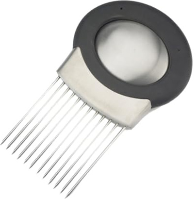 Luxshiny Stainless Steel Onion Holder Fork for Hands-Free Slicing and Preventing Cuts, Oval Shape Kitchen Tool Suitable for Onions and Hard-Boiled Eggs, for Left and Right-Hand Users