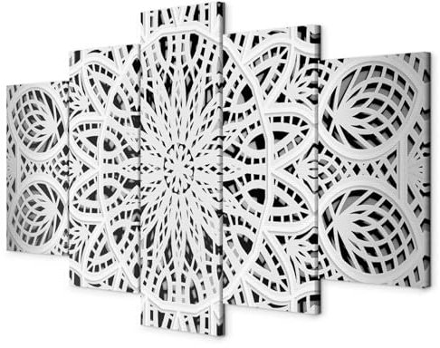 Cuadros B&D XXL - Cuadro en Lienzo Mandala Zen Spa 200x100 cm - 5 piezas - Impresión en material tejido no tejido cuadros decoracion salon modernos lienzos - Blanco Oriente Vintage f-A-0581-b-n