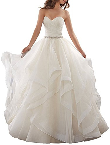 ANJURUISI Vestido de Novia de Organza con Volantes Blanco Talla 36