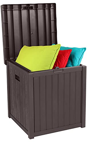 VINGLI 51 Gallon Medium Deck Box Organization, Resin Storage Box for Patio Furniture or Tools, Indoor & Outdoor Lockable Container Box for Garden, Pool, Yard, Porch and Balcony (brown)