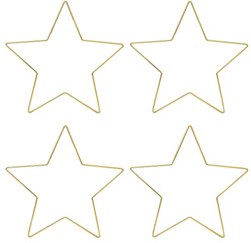 Hsthe Sea 4Pcs Stern Kranz Rahmen Metalldraht Makramee Rahmen Pentagrammförmige Kranzringe Blumenkranz Handwerk Reifen für Thanksgiving Weihnachten Neujahr Hochzeit-15CM