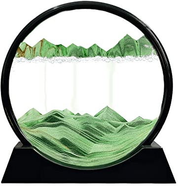 Aoderun Sand Pictures for Rotating, 3D Hourglass, Office Decoration, Sand, Round Glass, Flowing Sand Frame, Movable Sand Picture for Desk, Sand Painting for Adults (Green, 28 cm)