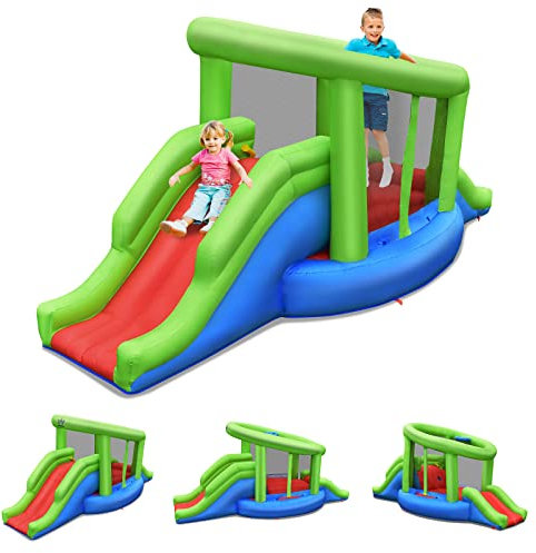 GOPLUS Castillo Hinchable para Niños, Hinchable Grande, Tobogán y Trampolín, Adecuado de 3 a 10 Años, ‎410 x 146 x 197 cm