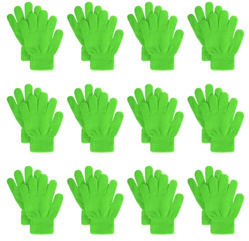 jiebor 12 Pairs Kids Warm Winter Knit Gloves for Boys Girls Children Kids Green