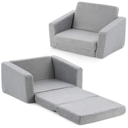 DREAMADE 2 in 1 Kindersofa, klappbare Kindersessel aus Schsumstoff, Kindercouch mit Abnehmbarer Abdeckung, Spielsofa für Kinderzimmer, Schlafzimmer, Spielzimmer (Dunkelgrau)