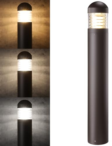 LEONLITE 3CCT LED Bollard Landscape Pathway Light, 43 14W/19W/24W Adjustable Watts, 120V-277V Commercial Bollard Fixture, 0-10V Dimmable UL Listed Landscape Area Light, Louvered