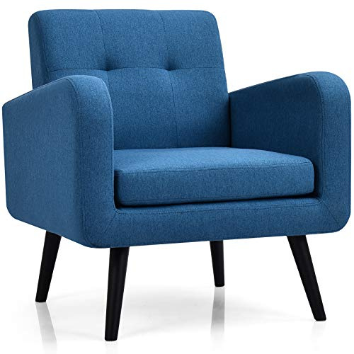 RELAX4LIFE Sessel, Ohrensessel mit Armlehnen, Relaxsessel mit Massivholzbeinen, Wohnzimmersessel bis 120 kg belastbar, Fernsehsessel Modern, für Wohnzimmer Schlafzimmer (Blau)