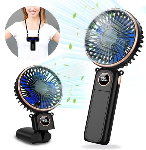 Portable Handheld Fan 5200mAh, USB Rechargeable Foldable Electric Personal Small Mini Hand Held Fan, 22Hrs Runtime, 6 Speeds, LED Display, Battery Powered, Gift for Men, Women, Travel, Outdoor, Makeup