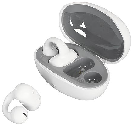 Lazmin112 Schnurlose Ohrhörer mit BT 5.3, Offene Ohrclip-Ohrhörer, wasserdichte Sport-Laufkopfhörer, Lange Akkulaufzeit, für Telefon, Handy, Laufen, Sport, Radfahren (White)