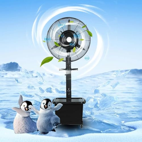 Ventilador de Nebulización Oscilante Comercial de 120°, Ventilador de Pedestal de Enfriamiento Industrial de 26/30 in, Ventilador de Pulverización para Exteriores con 3 Velocidades, con Tanque de 42L(