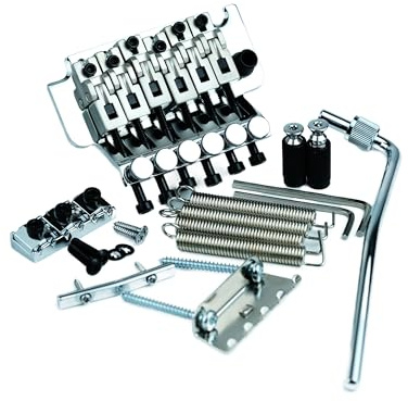 Eddaray Double Rocking Tremolo Bridge, 6 String Electric Guitar Spring Stabilizer Device Double Vibrato System Tailpiece Saddle Playing Accessories Replacement (S1000 Chrome, 43mm String Lock Length)