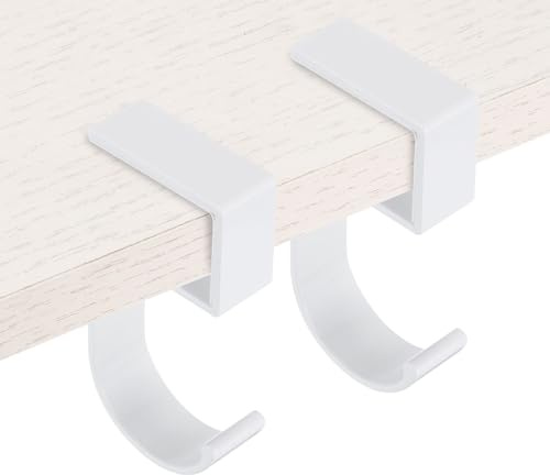 PATIKIL 2Pcs Purse Hook for Table, 5-Shaped Purse Hanger for Desk Portable Nail Free Heavy Duty Under Desk Handbag Holder Backpack Headphone Small Hook, White