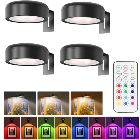 4Pcs Battery Operated Picture Lights for Wall - 13 RGB Color & Adjustable Brightness, Wireless Magnetic Poster Frame LED Stick to Wall Art Drawing Paint Lamp Gift for Home Office Gallery Christmas