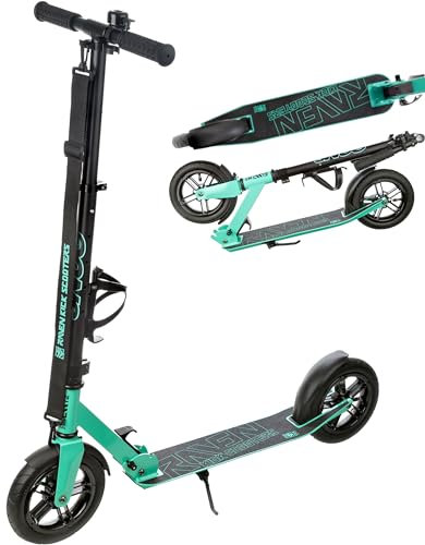 RAVEN Scooter Roller Tretroller Kickscooter für Kinder Erwachsene | klappbar | höhenverstellbar | Tragegurt | Klingel | Flaschenhalter | Luftreifen (Snug Mint, 200mm)