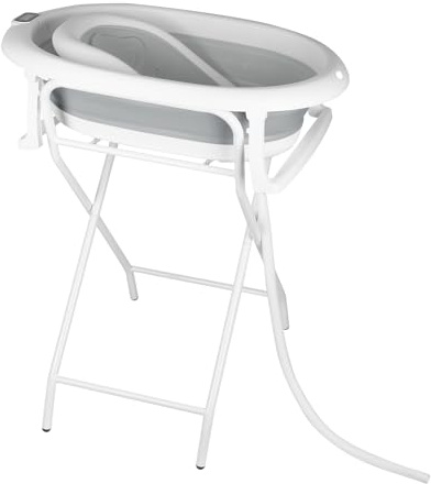 Homewell Baignoire bebe 81cm sur Pied, Baignoire Pliable Bébé avec Support, Thermomètre, Coussin de bain et Kit De Drainage, pour Nouveau-nés et Tout-Petits, Gris
