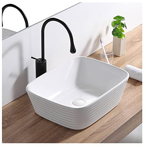 Guardaroba Lavandino rettangolare in porcellana da 20,1 x 15,3, bianco sopra il bancone del bagno, lavabo appoggio, lavandini artistici, senza accessori Moderno