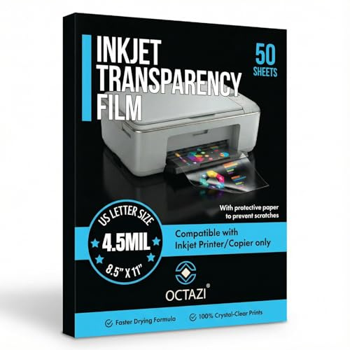 Inkjet OHP Transparency Film Sheets 8.5 × 11 Inch (Letter Size) 4.5 Mil – Clear Overhead Projector Film for Inkjet Printers | Quick-Dry, Smudge-Resistant Transparency Sheets (Pack of 50)