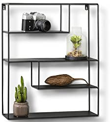 LIFA LIVING Wandregal aus schwarzem Metall mit 4 Böden, Modernes Hängeregal im Industrie Design mit 4 Etagen, Wanddeko Schweberegal in 55 x 45 x 11 cm